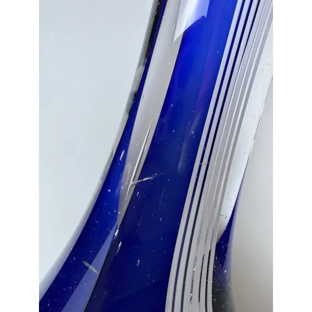 Studio Art Glass Sculpture Vase Cobalt Blue Sommerso Filigrana HJ Yarrito Signed